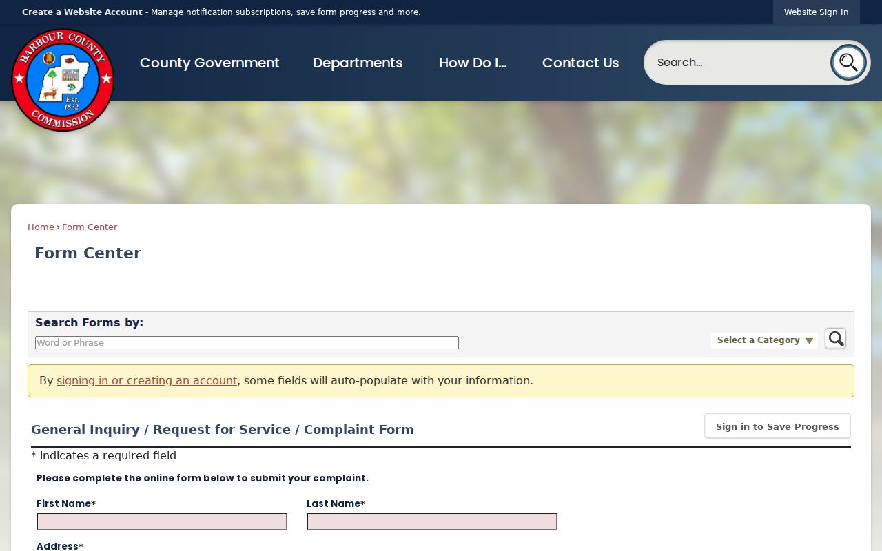 Barbour County Circuit Clerk records county inquiry form