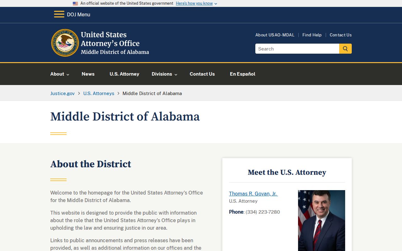 Barbour County arrest records and court charges U.S. Attorney Middle District