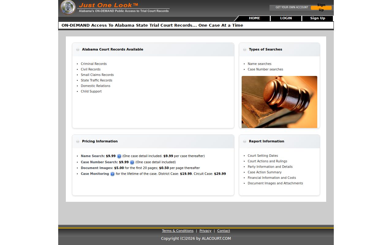 Barbour County court records Alacourt ACCESS search page