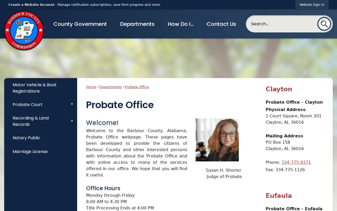 Barbour County court records Probate Office locations
