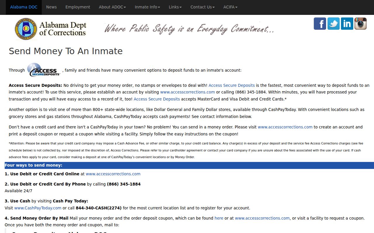 Barbour County inmate records ADOC inmate money screenshot