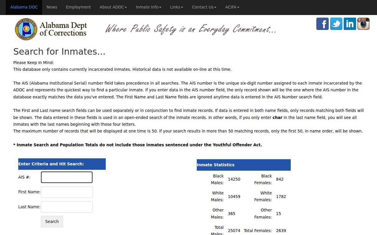 Barbour County inmate records ADOC inmate search screenshot