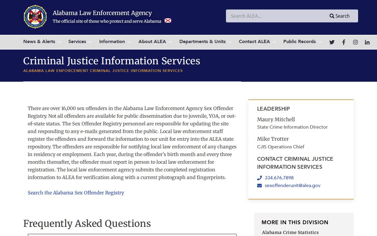 Barbour County inmate records ALEA registry information screenshot