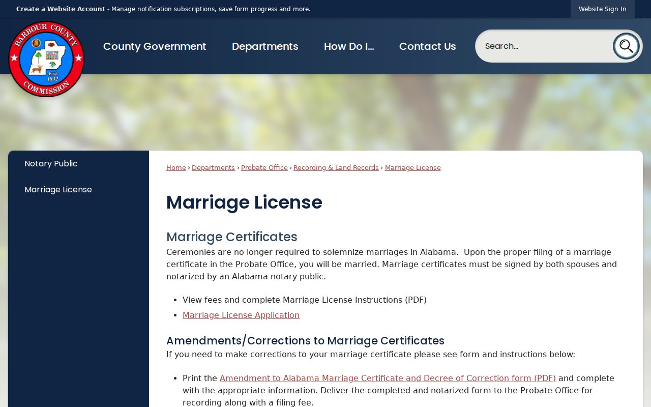 Barbour County marriage records Probate Office marriage license page