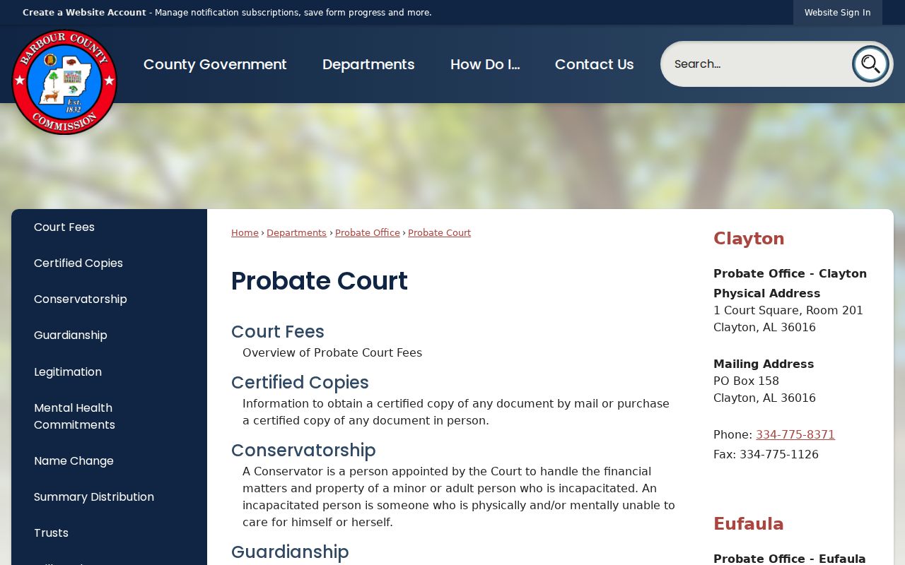 Barbour County probate records Probate Court contact page