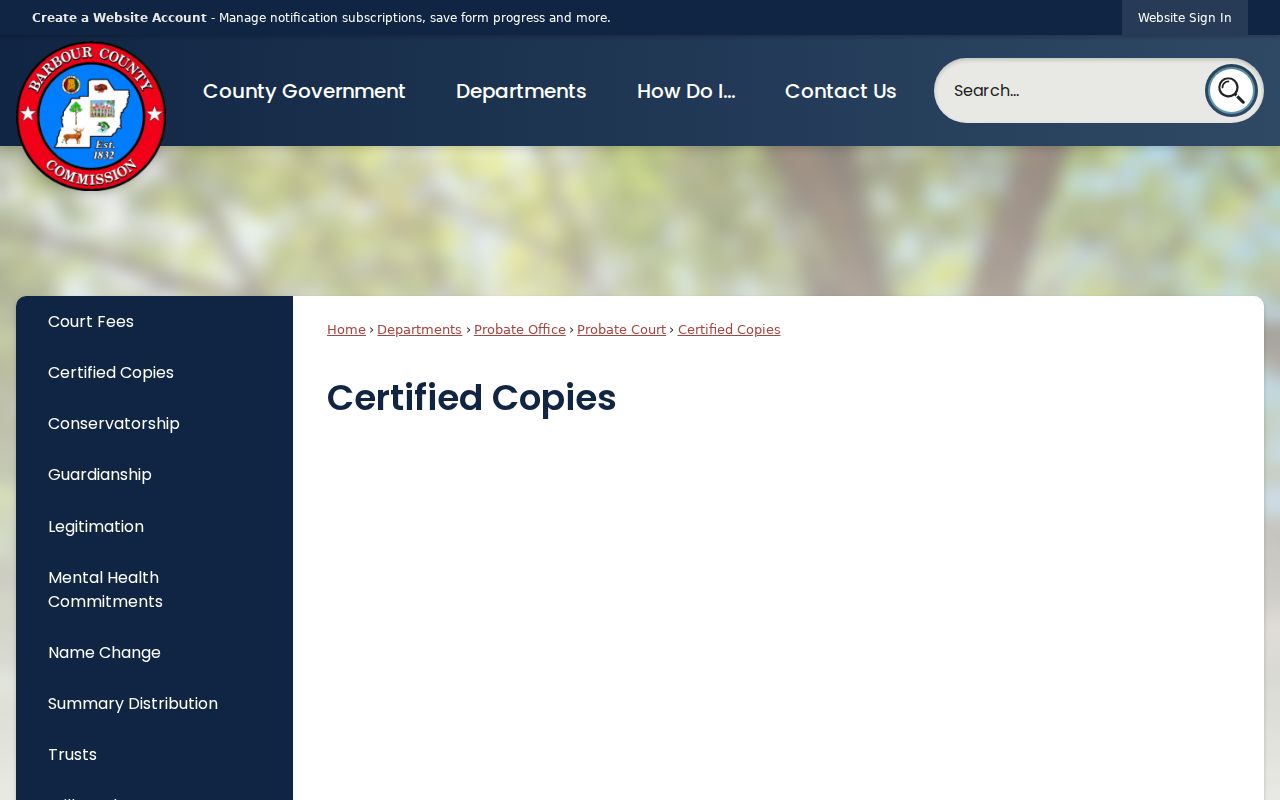 Barbour County probate records certified copies page