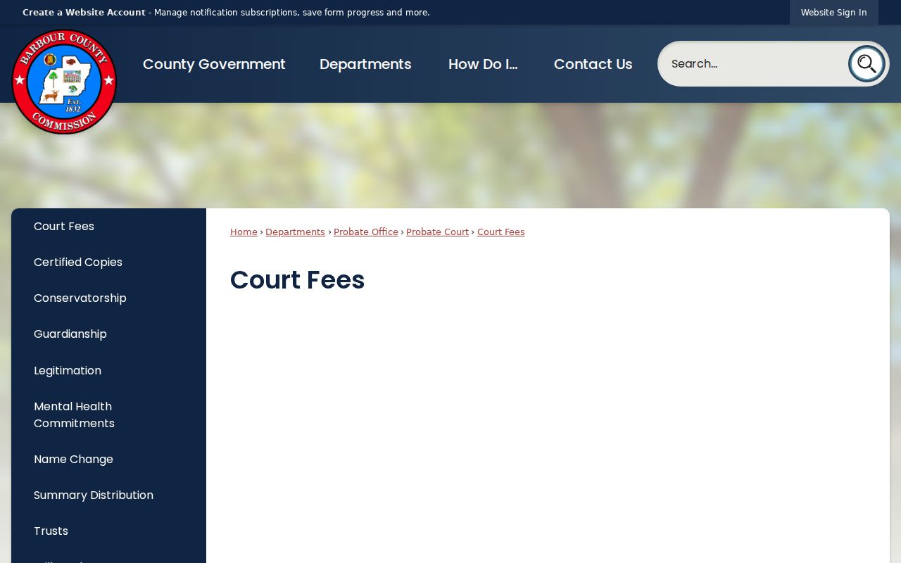 Barbour County probate records Probate Court fees page