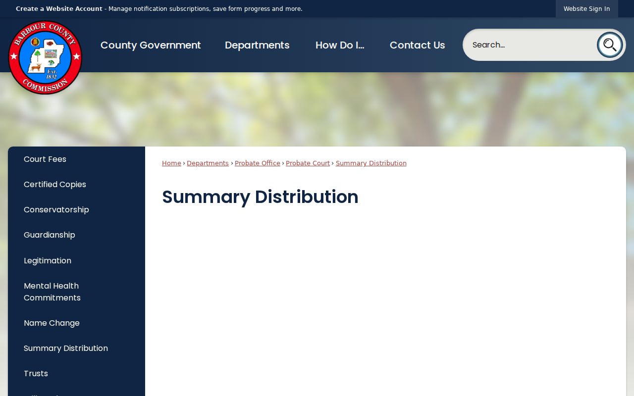 Barbour County probate records summary distribution page