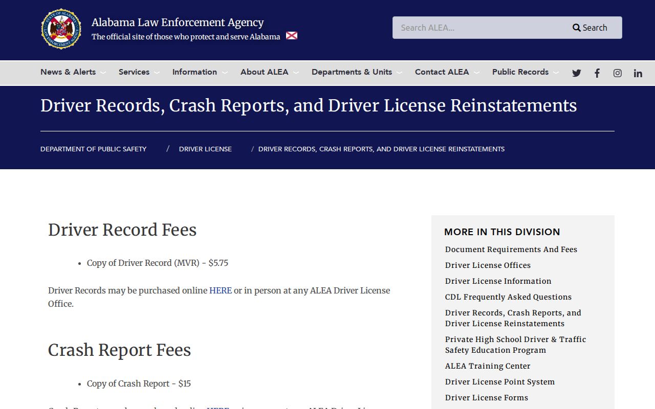 Barbour County traffic court records ALEA driver record screenshot